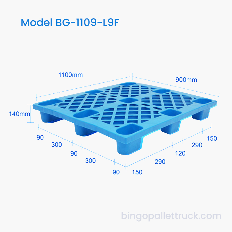 1100×900mm Durable Light Duty Nine Feet HDPE Plastic Pallet for Material Handling