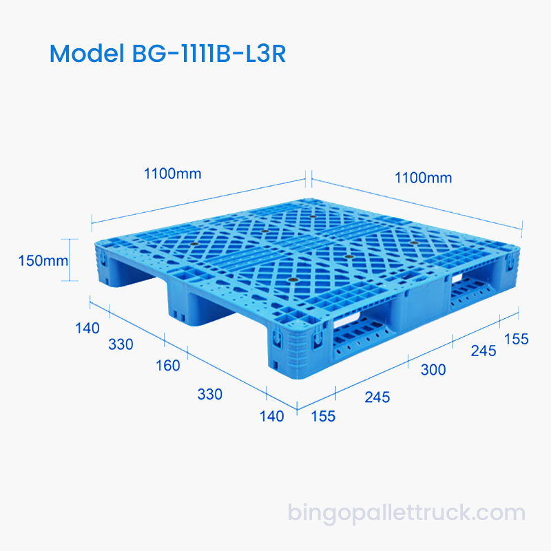 1100x1100mm muovilava 3 jakoputki teräsvahvikkeella logistiikkaa varten